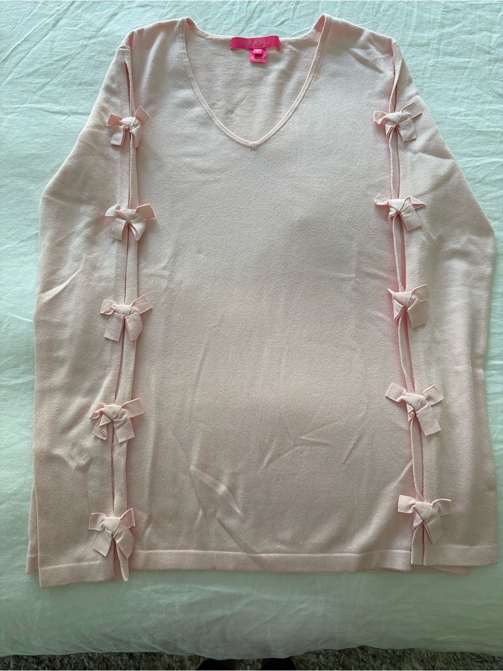 Lilly Pulitzer Pale Pink V-Neck Sweater with Side Bows